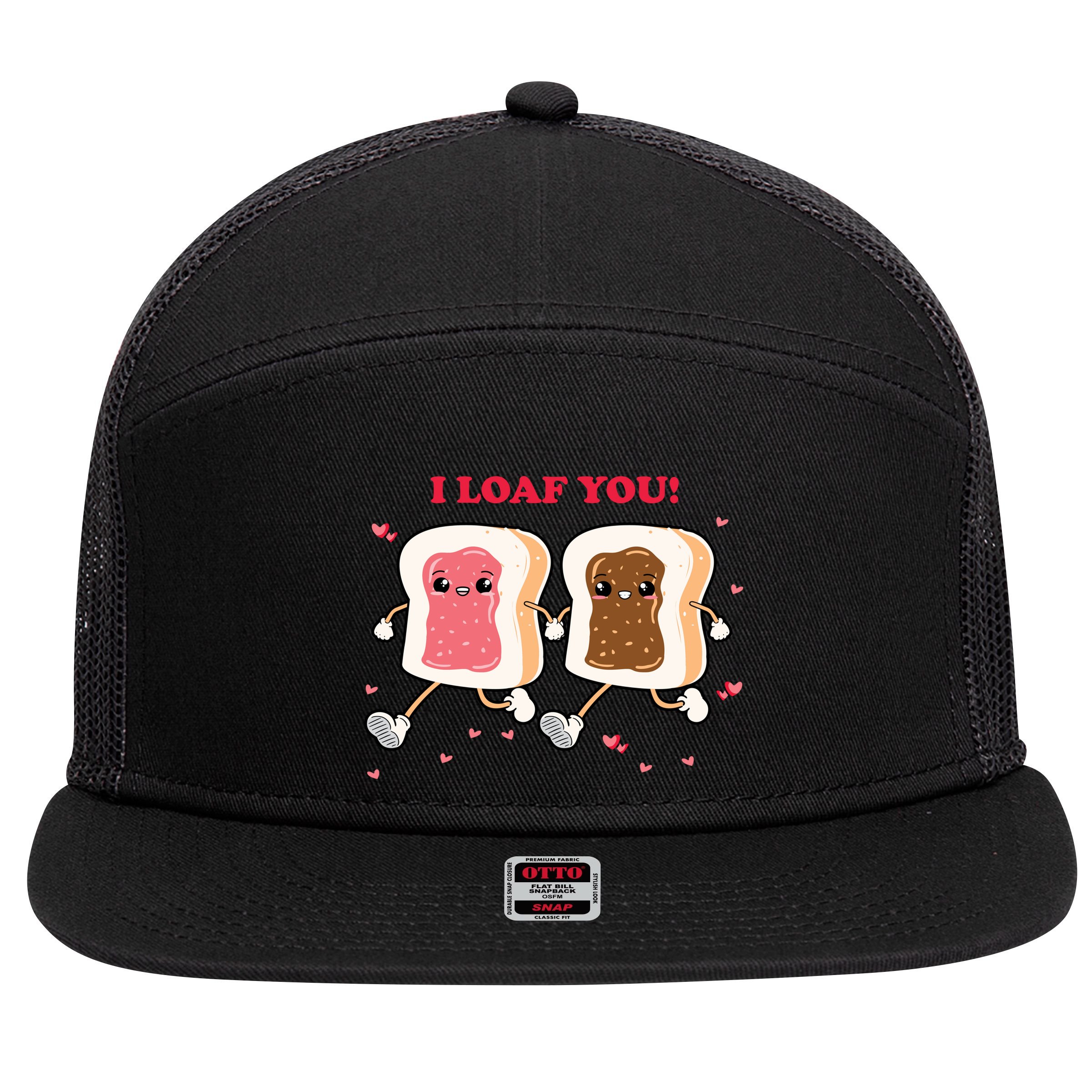 I Loaf You Valentines Day Funny Gift 7 Panel Mesh Trucker Snapback Hat