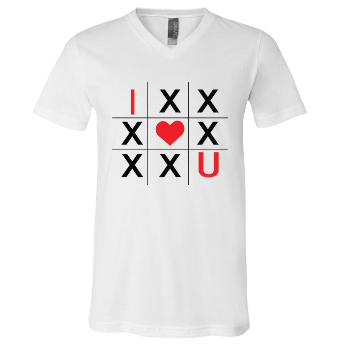 I Love You Tic Tac Toe Cute Valentines Day V-Neck T-Shirt