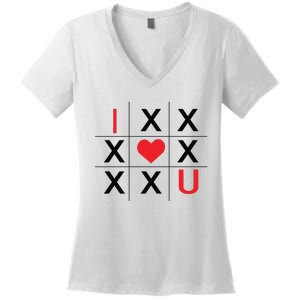 I Love You Tic Tac Toe Cute Valentines Day Women's V-Neck T-Shirt