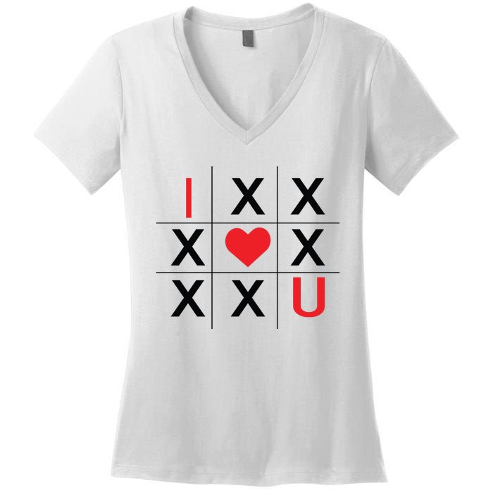 I Love You Tic Tac Toe Cute Valentines Day Women's V-Neck T-Shirt