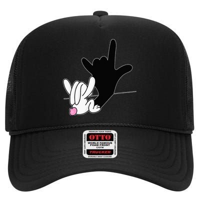 I Love You Hand Sign Language ASL Easter High Crown Mesh Back Trucker Hat