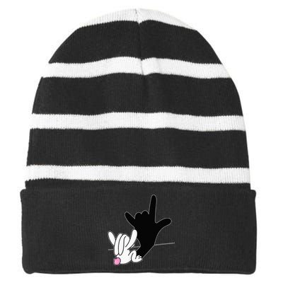 I Love You Hand Sign Language ASL Easter Striped Beanie with Solid Band