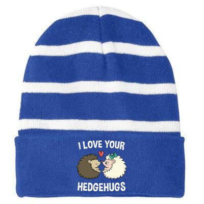 I Love Your Hedgehugs Rotic Valentines Day Hedgehog Gift Striped Beanie with Solid Band