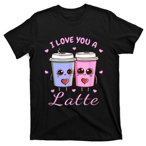 I Love You A Latte Coffee Lover Retro Groovy Valentines Day T-Shirt