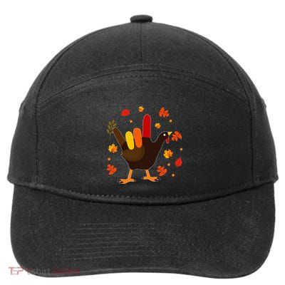 I Love You Hand Sign Turkey Cool ASL Thanksgiving 7-Panel Snapback Hat