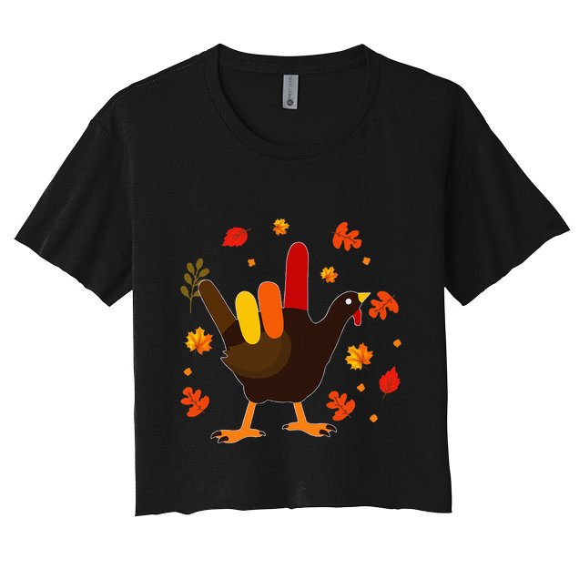 I Love You Hand Sign Turkey Cool ASL Thanksgiving Crop Top