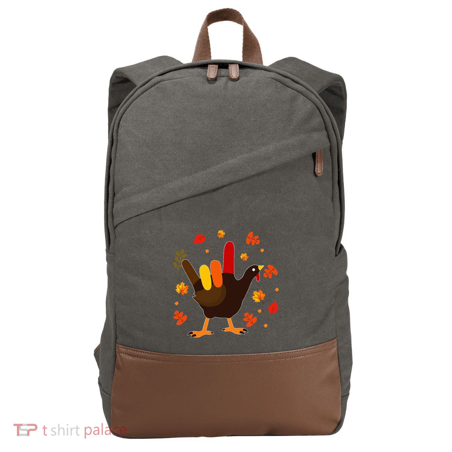 I Love You Hand Sign Turkey Cool ASL Thanksgiving Cotton Canvas Backpack