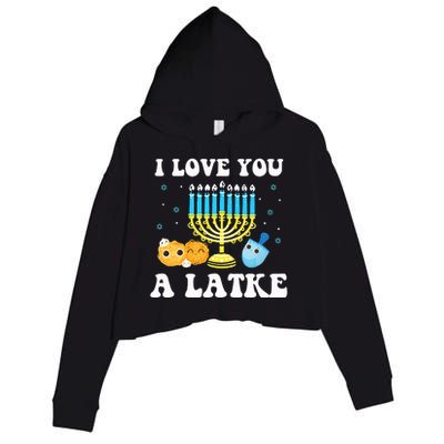 I Love You A Latke Happy Hanukkah Chanukah Pajamas Jewish  Crop Fleece Hoodie