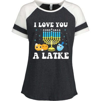 I Love You A Latke Happy Hanukkah Chanukah Pajamas Jewish  Enza Ladies Jersey Colorblock Tee