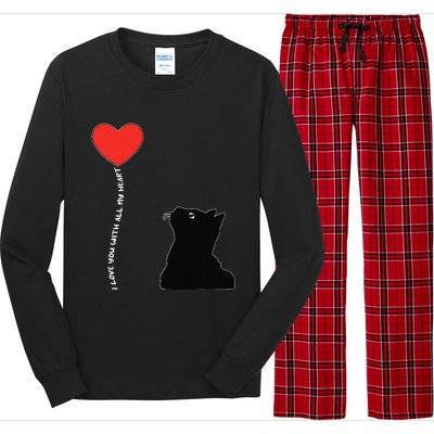 I Love You With All My Heart Valentines Day Cat Kitten Love Long Sleeve Pajama Set