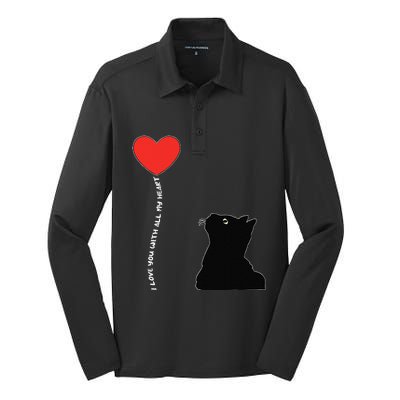 I Love You With All My Heart Valentines Day Cat Kitten Love Silk Touch Performance Long Sleeve Polo