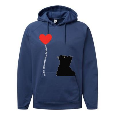 I Love You With All My Heart Valentines Day Cat Kitten Love Performance Fleece Hoodie