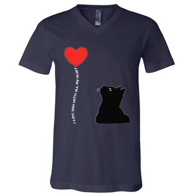 I Love You With All My Heart Valentines Day Cat Kitten Love V-Neck T-Shirt