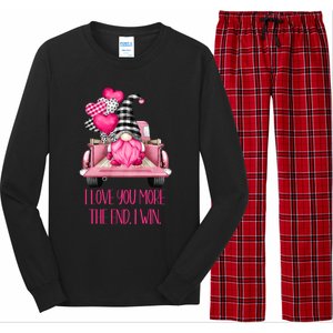 I Love You More Pink Gnome Truck Valentines Day Gift Long Sleeve Pajama Set