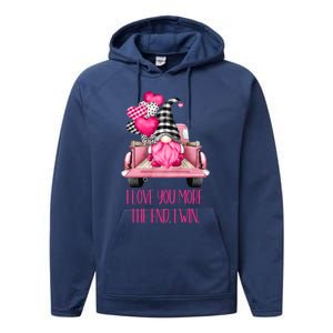 I Love You More Pink Gnome Truck Valentines Day Gift Performance Fleece Hoodie