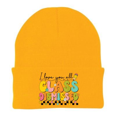 I Love You All Class Dismissed Retro Groovy Teacher Last Day Knit Cap Winter Beanie