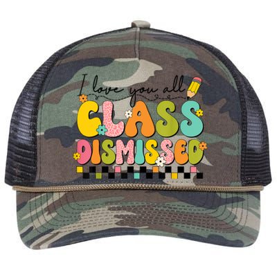 I Love You All Class Dismissed Retro Groovy Teacher Last Day Retro Rope Trucker Hat Cap