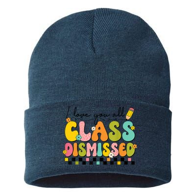 I Love You All Class Dismissed Retro Groovy Teacher Last Day Sustainable Knit Beanie