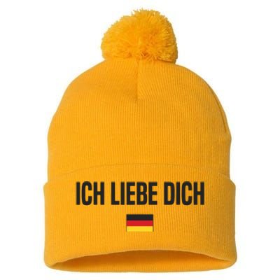 I Love You In German Language Germany Funny German Saying Pom Pom 12in Knit Beanie