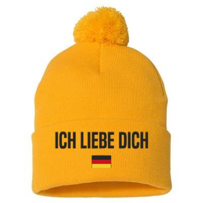 I Love You In German Language Germany Funny German Saying Pom Pom 12in Knit Beanie