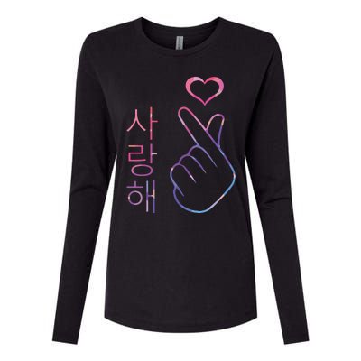 I Love You Saranghae Hand Heart Gesture Korean Pop KPop Womens Cotton Relaxed Long Sleeve T-Shirt