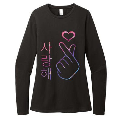 I Love You Saranghae Hand Heart Gesture Korean Pop KPop Womens CVC Long Sleeve Shirt