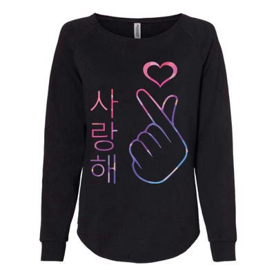 I Love You Saranghae Hand Heart Gesture Korean Pop KPop Womens California Wash Sweatshirt