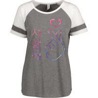 I Love You Saranghae Hand Heart Gesture Korean Pop KPop Enza Ladies Jersey Colorblock Tee