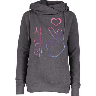 I Love You Saranghae Hand Heart Gesture Korean Pop KPop Womens Funnel Neck Pullover Hood