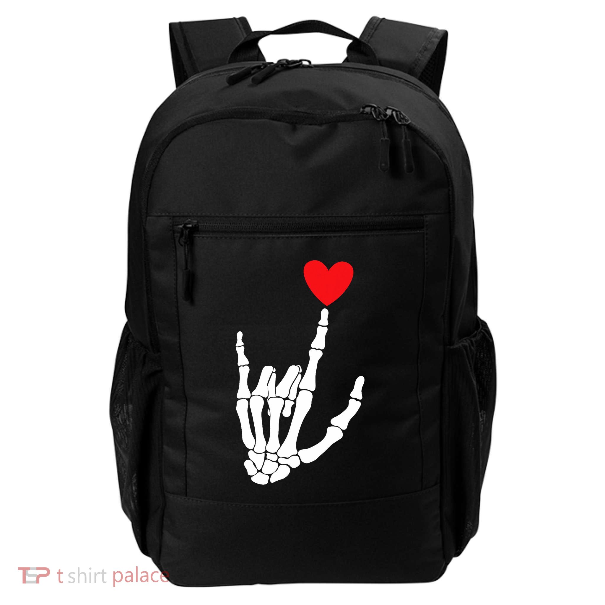 I Love You Skeleton Hand Sign Asl Heart ValentineS Day Daily Commute Backpack