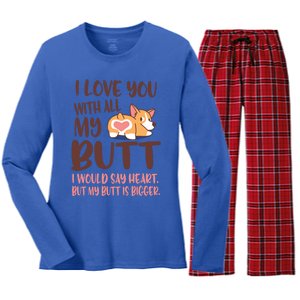 I Love You With All My Butt Funny Corgi Dog Valentine's Day Gift Women's Long Sleeve Flannel Pajama Set 