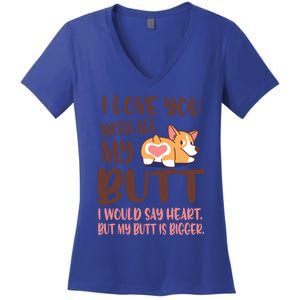 I Love You With All My Butt Funny Corgi Dog Valentine's Day Gift Women's V-Neck T-Shirt