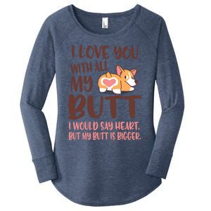 I Love You With All My Butt Funny Corgi Dog Valentine's Day Gift Women's Perfect Tri Tunic Long Sleeve Shirt