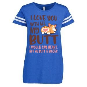 I Love You With All My Butt Funny Corgi Dog Valentine's Day Gift Enza Ladies Jersey Football T-Shirt