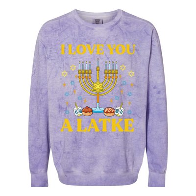 I Love You A Latke Funny Jewish Pun Hanukkah Chanukah  Colorblast Crewneck Sweatshirt