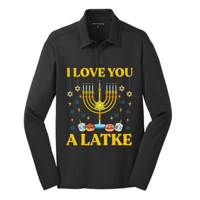 I Love You A Latke Funny Jewish Pun Hanukkah Chanukah  Silk Touch Performance Long Sleeve Polo