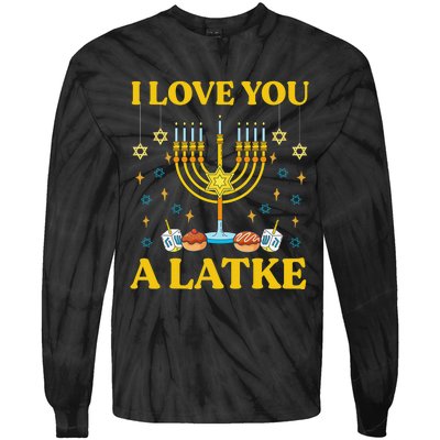 I Love You A Latke Funny Jewish Pun Hanukkah Chanukah  Tie-Dye Long Sleeve Shirt