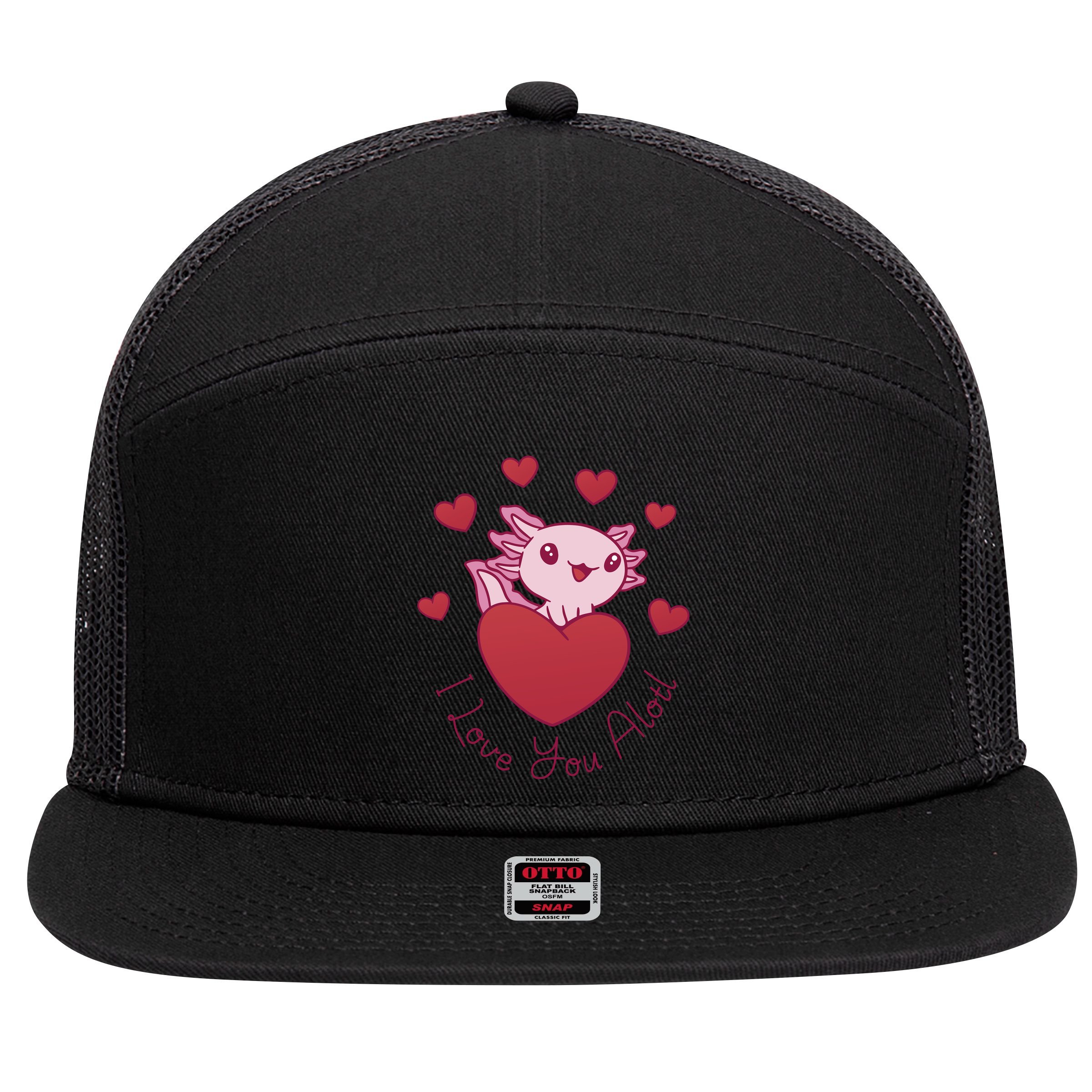 I Love You Alotl Valentines Day 7 Panel Mesh Trucker Snapback Hat