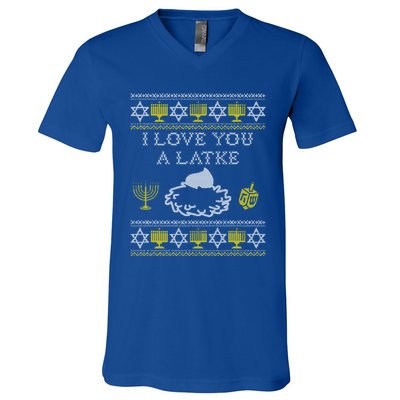 I Love You A Latke Great Gift Funny Chanukah Funny Gift Hanukkah Great Gift V-Neck T-Shirt