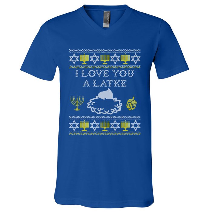 I Love You A Latke Great Gift Funny Chanukah Funny Gift Hanukkah Great Gift V-Neck T-Shirt