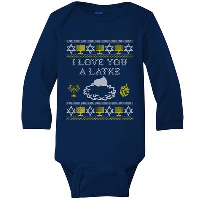 I Love You A Latke Great Gift Funny Chanukah Funny Gift Hanukkah Great Gift Baby Long Sleeve Bodysuit