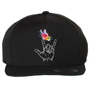 I Love You Hand Sign Language Butterfly Autism Awareness Gift Wool Snapback Cap