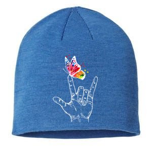 I Love You Hand Sign Language Butterfly Autism Awareness Gift Sustainable Beanie