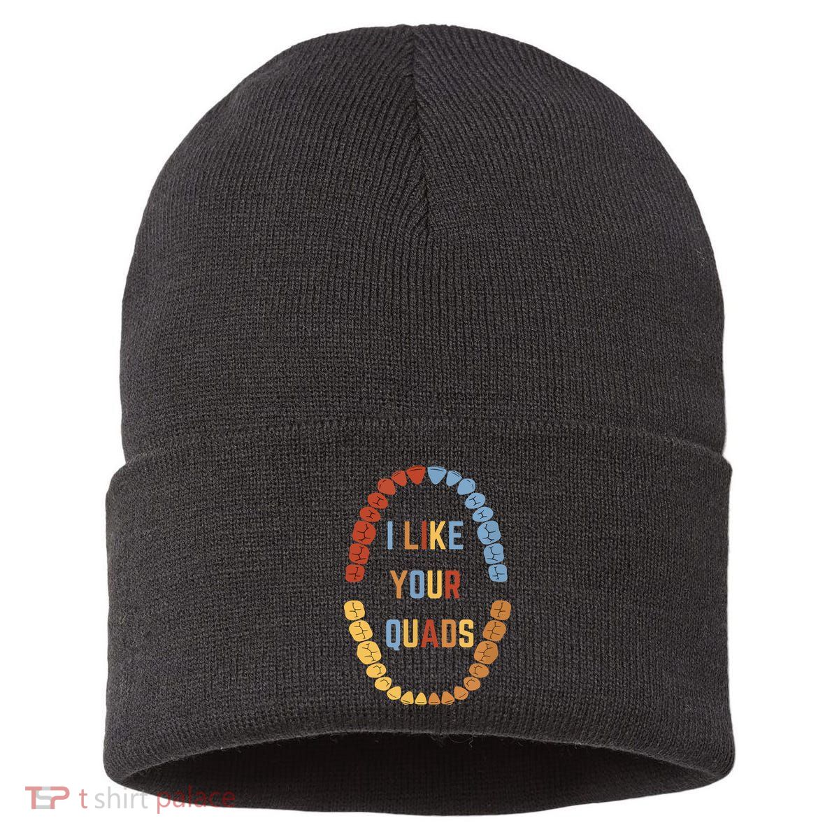 I Like Your Quads Funny Dentist Dental Assistant Sustainable Knit Beanie