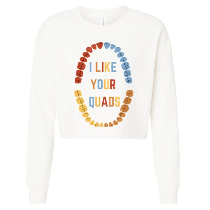 I Like Your Quads Funny Dentist Dental Assistant Cropped Pullover Crew