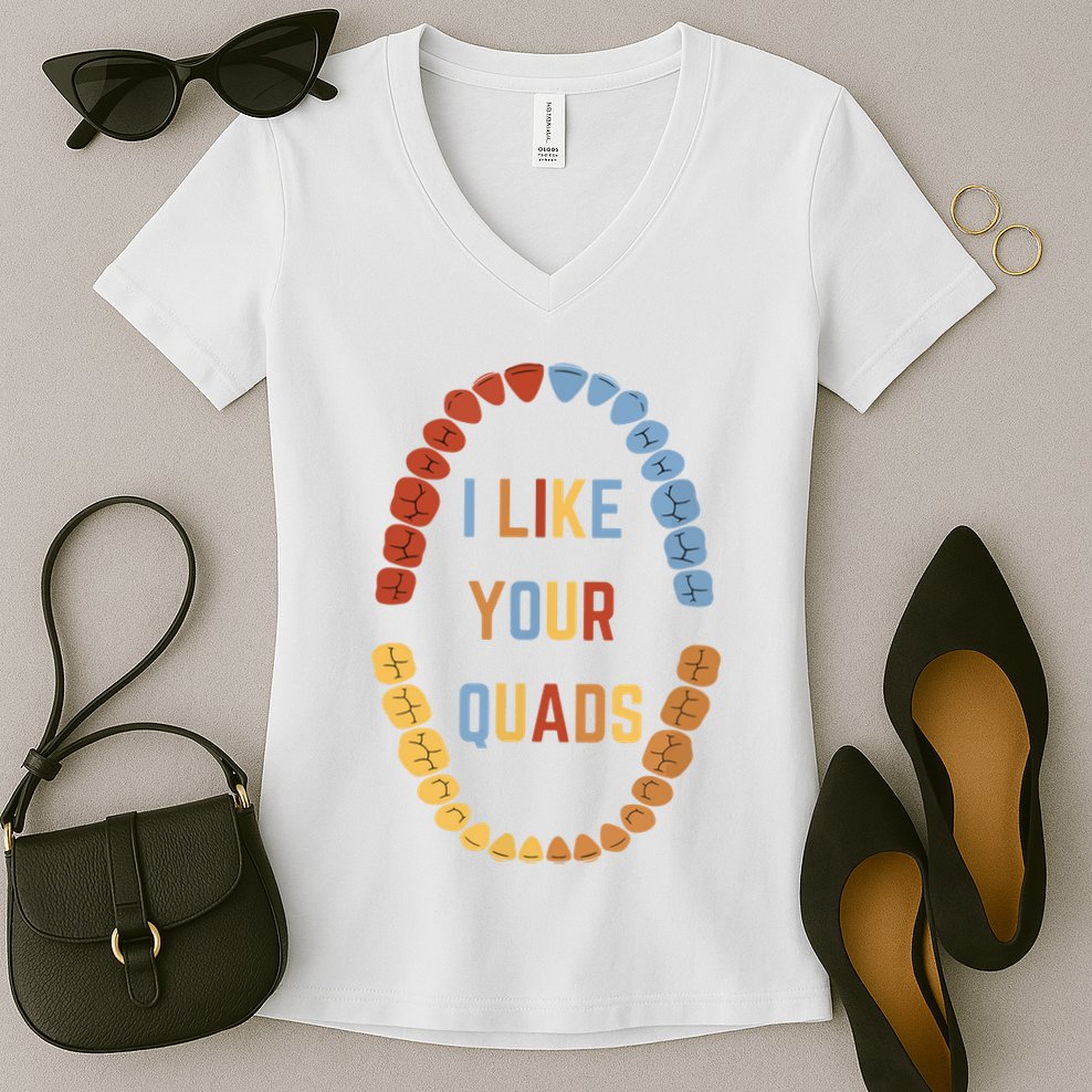 I Like Your Quads Funny Dentist Dental Assistant Women's V-Neck T-Shirt