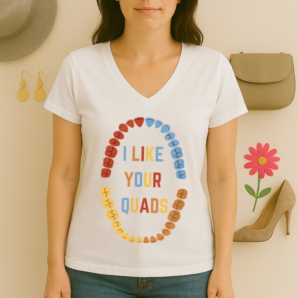 I Like Your Quads Funny Dentist Dental Assistant Women's V-Neck T-Shirt