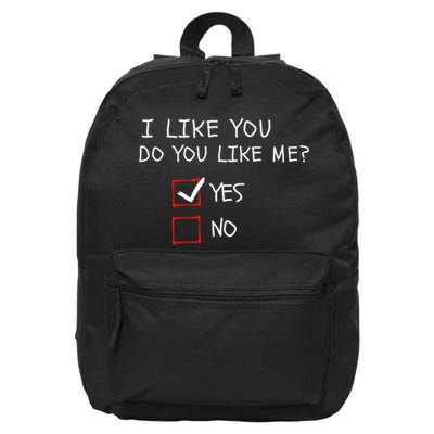 I Like You Do You Like Me Yes Or No Cute Conversation Starter Romantic Humor 16 in Basic Backpack