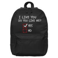 I Like You Do You Like Me Yes Or No Cute Conversation Starter Romantic Humor 16 in Basic Backpack