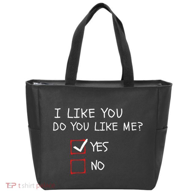 I Like You Do You Like Me Yes Or No Cute Conversation Starter Romantic Humor Zip Tote Bag